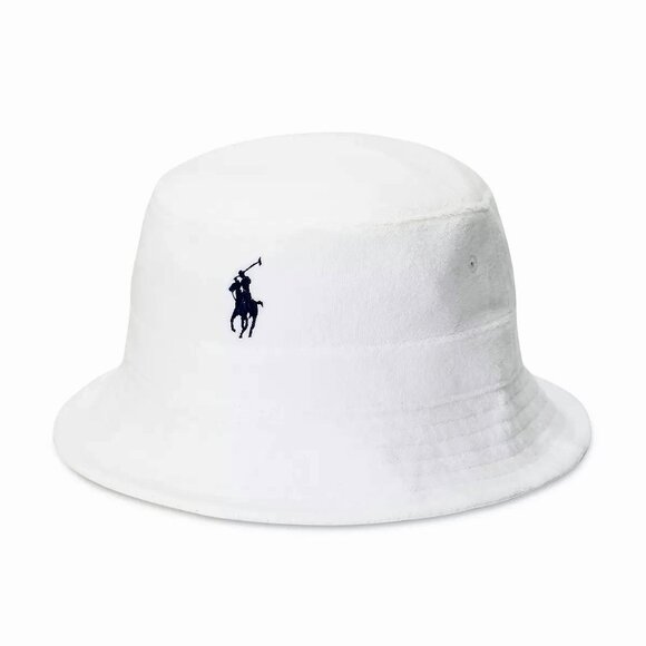 Polo Ralph Lauren Men's Bucket Hat Terry Cotton Blend Embroidered Pony White S/M - Picture 1 of 4
